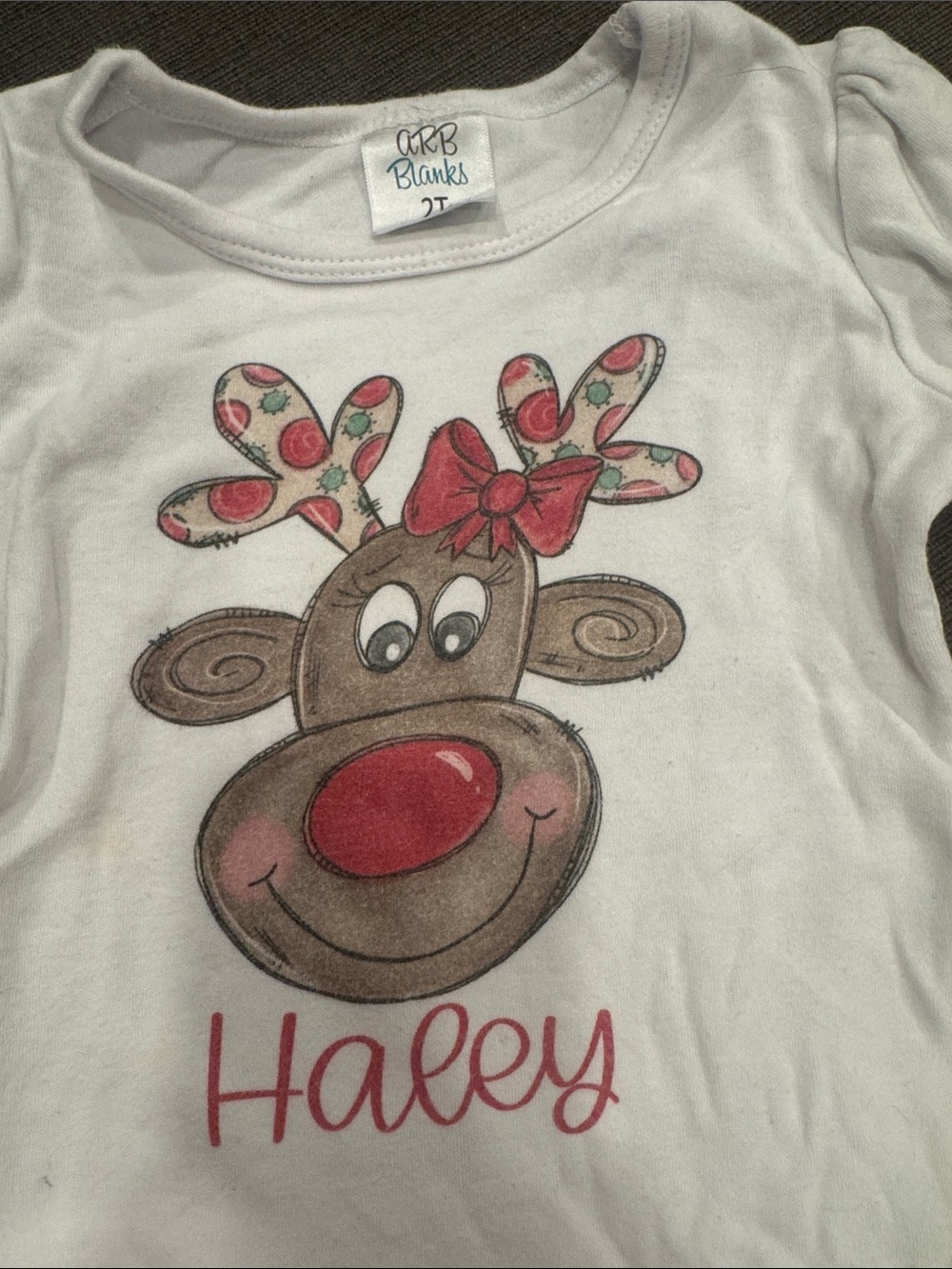 Cute Reindeer Graphic Tee with Red Accents - “Haley”